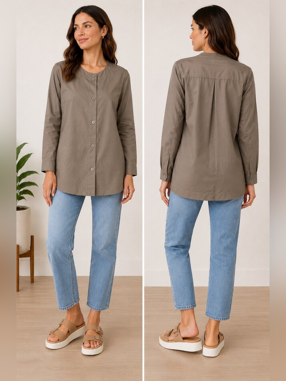 Kate Spade Saturday Women Large 100% Cotton Taupe Long Sleeve Shacket